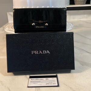 Rare Prada Black and Gold Wallets with Textured Leather